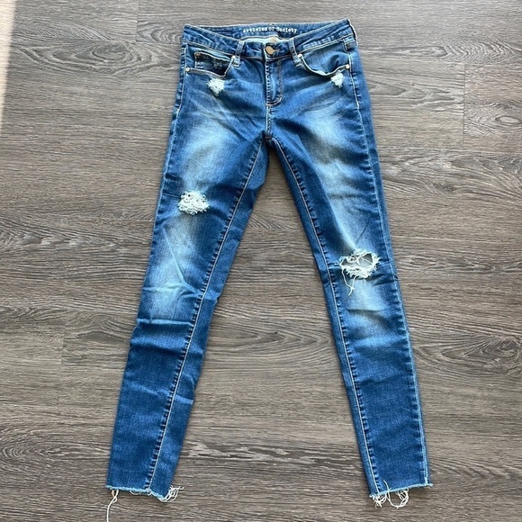 Sz25 Articles of Society Skinny Distressed Raw Hem Denim in Wood Wash VVGUC - Picture 5 of 14